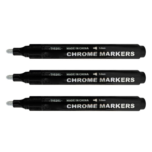 3x Chrom-Lackstifte 0,7+1+3mm Spitze Silber 1