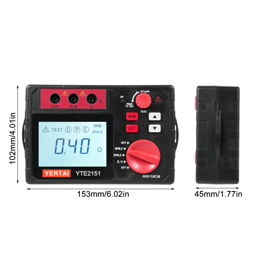 Yertai Yte2151 Digital Earth Tester 2000Î© 600V Ac Backlight 323163294773