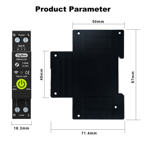 Tuya Zigbee 1P Smart Breaker mit Messung, Auto-Rückstellung 1