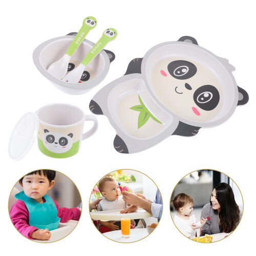 5Stk Bambusfaser Kinder Geschirr Set Mit Teller Schale Besteck 2