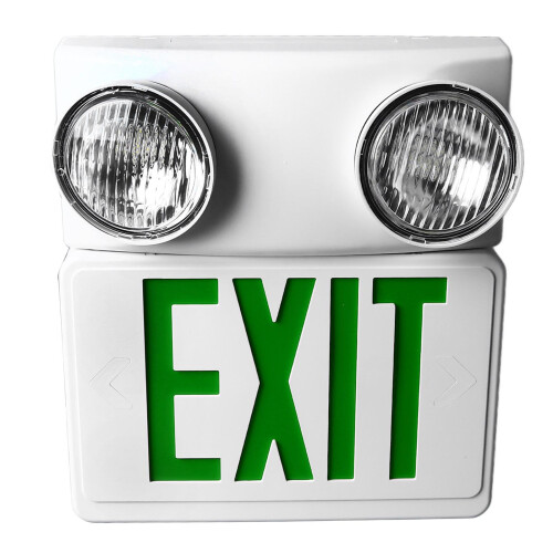 Exit Emergency Light Combo Green Sign Dual Head LED 85-265V 1