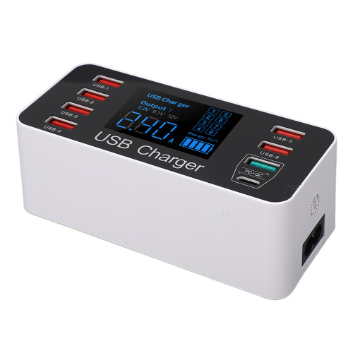 (EU Plug) 40W 8-Port USB-Ladegerät 6xUSB QC3.0 PD LED Display EU-Stecker 2
