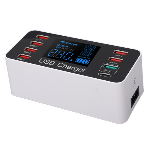 (EU Plug) 40W 8-Port USB-Ladegerät 6xUSB QC3.0 PD LED Display EU-Stecker 1