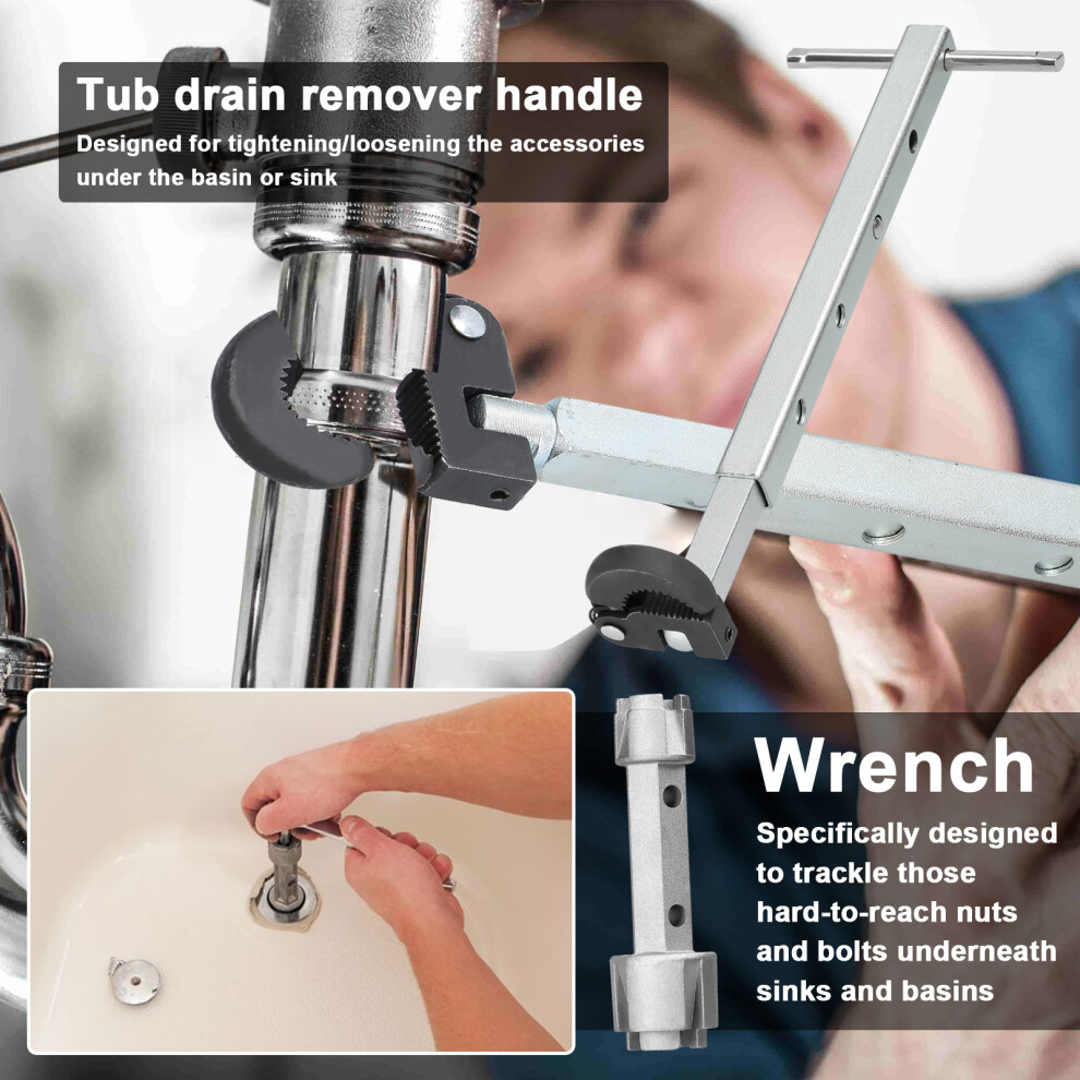 Telescoping Basin Wrench 3/8"-1-1/4" Jaw Capacity Tub Drain Remover 323163309293