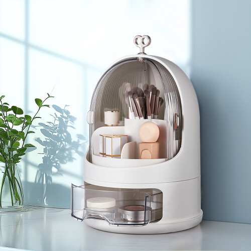 Living And Home Freestanding Large Rotating Makeup Organizer, White 1