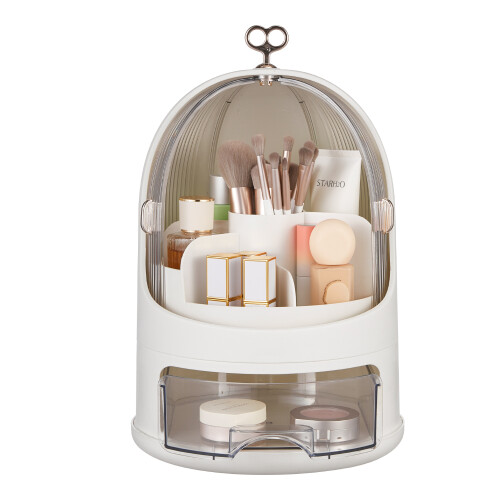 Living And Home Freestanding Large Rotating Makeup Organizer, White 2