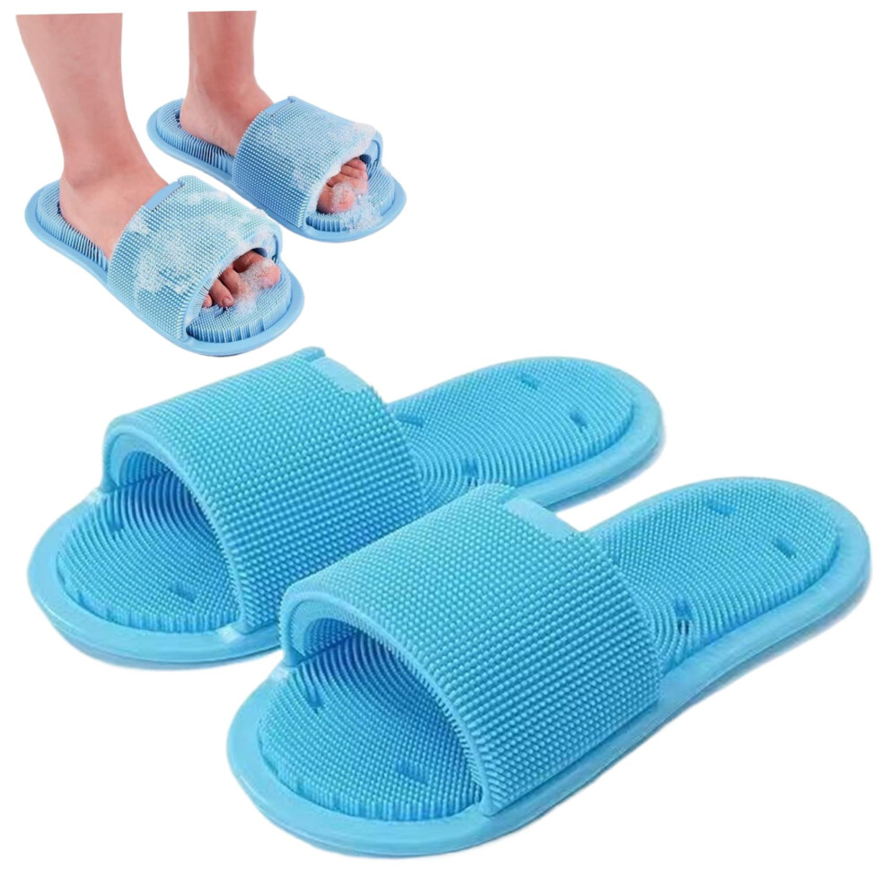 Foot Shower Scrubber - 2-Pack Soft Silicone Bristle Foot Washer Slippers With Non-Slip Suction Cups For Exfoliating Skin
