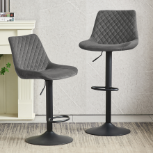 (Grey) 2pcs Velvet Bar Stools Swivel Rest Chair