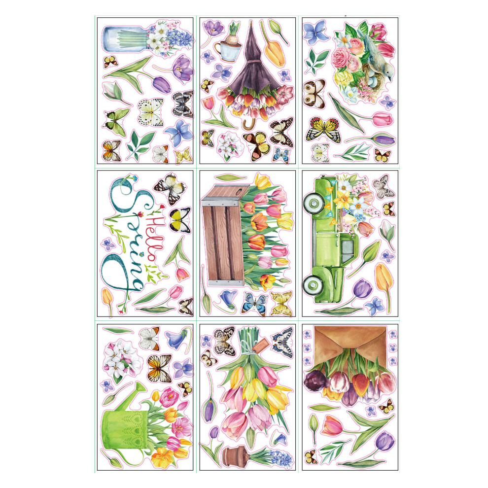 9 Sheets Spring Themed Pvc Window Sticker Tulips Butterfly 7704000040136