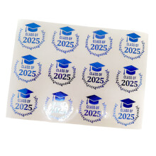Graduation Hat Sticker 40mm Adhesive PET-Transparent blue