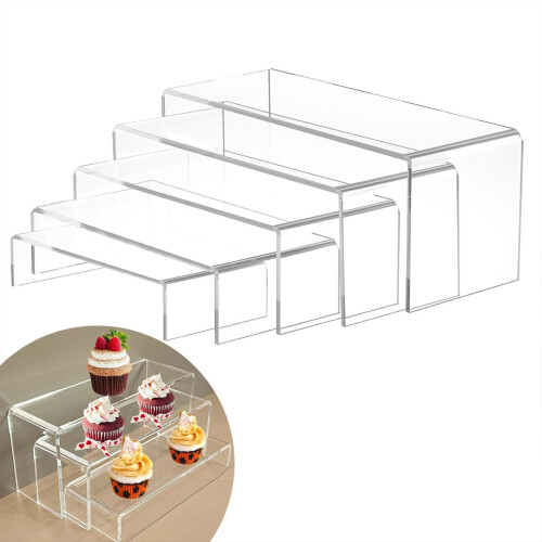 Pack of 5 Acrylic Display Risers Stand for Cupcake Figures and 2