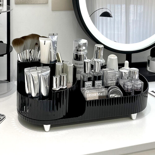 Living And Home Large Capacity Makeup Organizer with Rotating Brushes Holder, Black 1