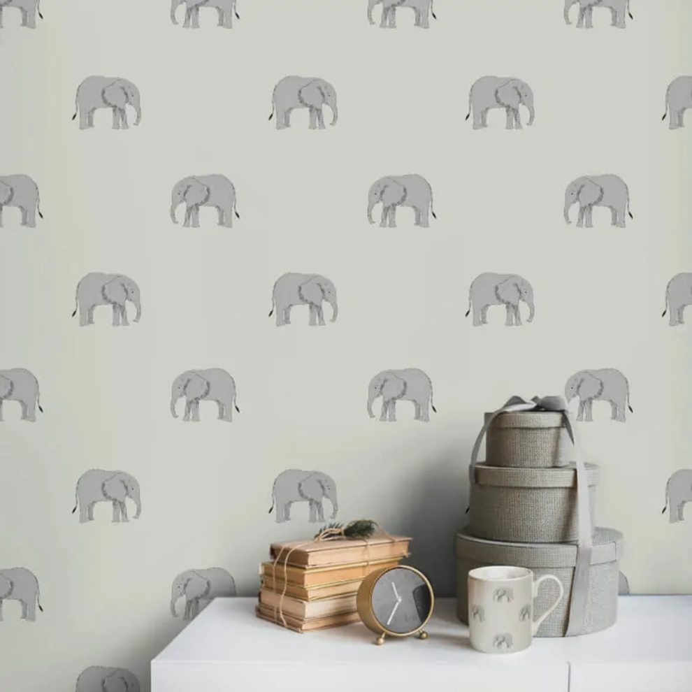 Kids Sage Elephant Wallpaper Smooth Feature Wall 5061103676375