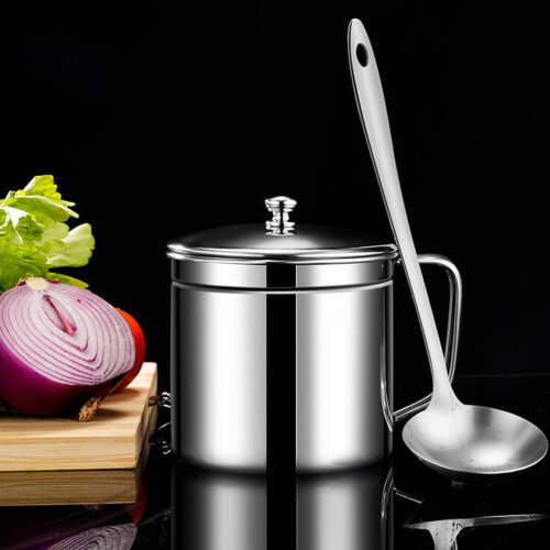 1 Set Ölbehälter, Küchenölfilter, Ölfiltertopf Mit Löffel (Silber) 2