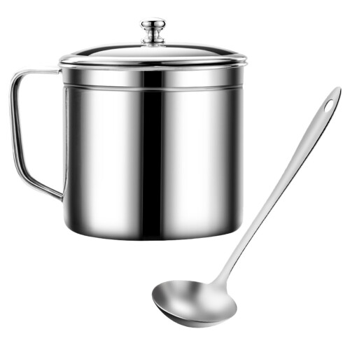 1 Set Ölbehälter, Küchenölfilter, Ölfiltertopf Mit Löffel (Silber) 1