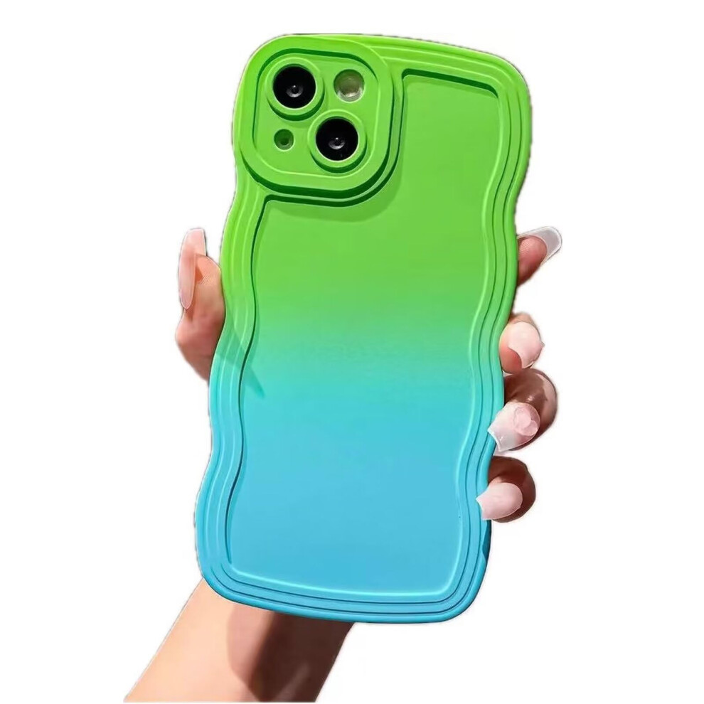 Gradient Wavy Edge Case For Iphone 14 Pro Anti-Slip Grip Soft Tpu Bumper Wave Frame + Green/Blue 9354506421915