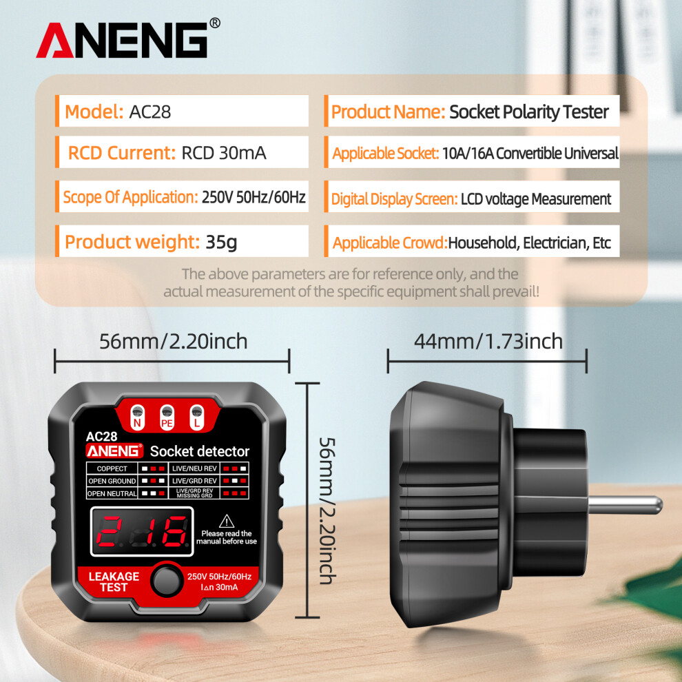 Aneng Outlet Tester 250V Lcd Display Circuit Polarity Check 323163325781