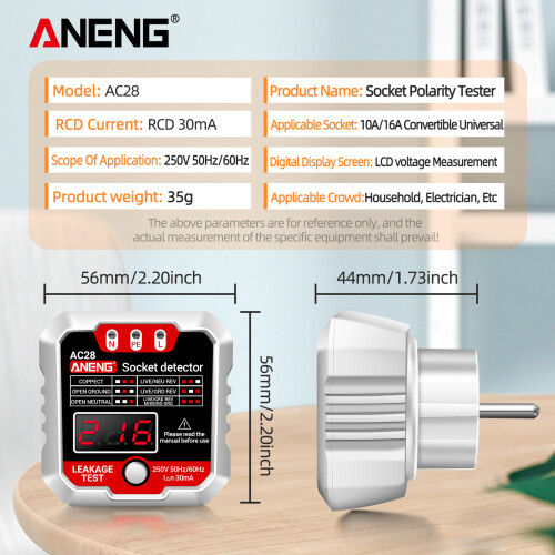 ANENG Steckdosenprüfer 250V LCD Polarisationsprüfung