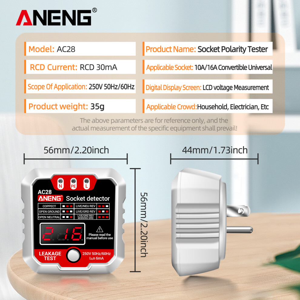 Aneng Outlet Tester 250V Lcd Display Circuit Polarity Check 323163325774