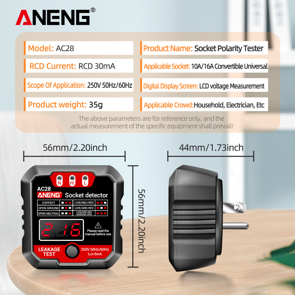 Aneng Outlet Tester 250V Lcd Display Circuit Polarity Check 323163325804