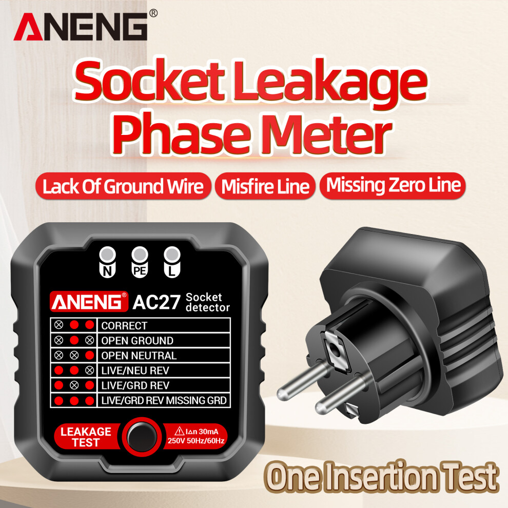 Aneng Outlet Tester 250V Fast Detection Socket Tester Polarity Ground 323163325811