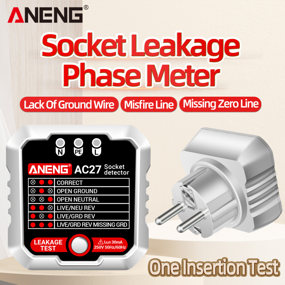 Aneng 250V Outlet Tester Fast Detection Socket Leakage Polarity Ground 323163325835