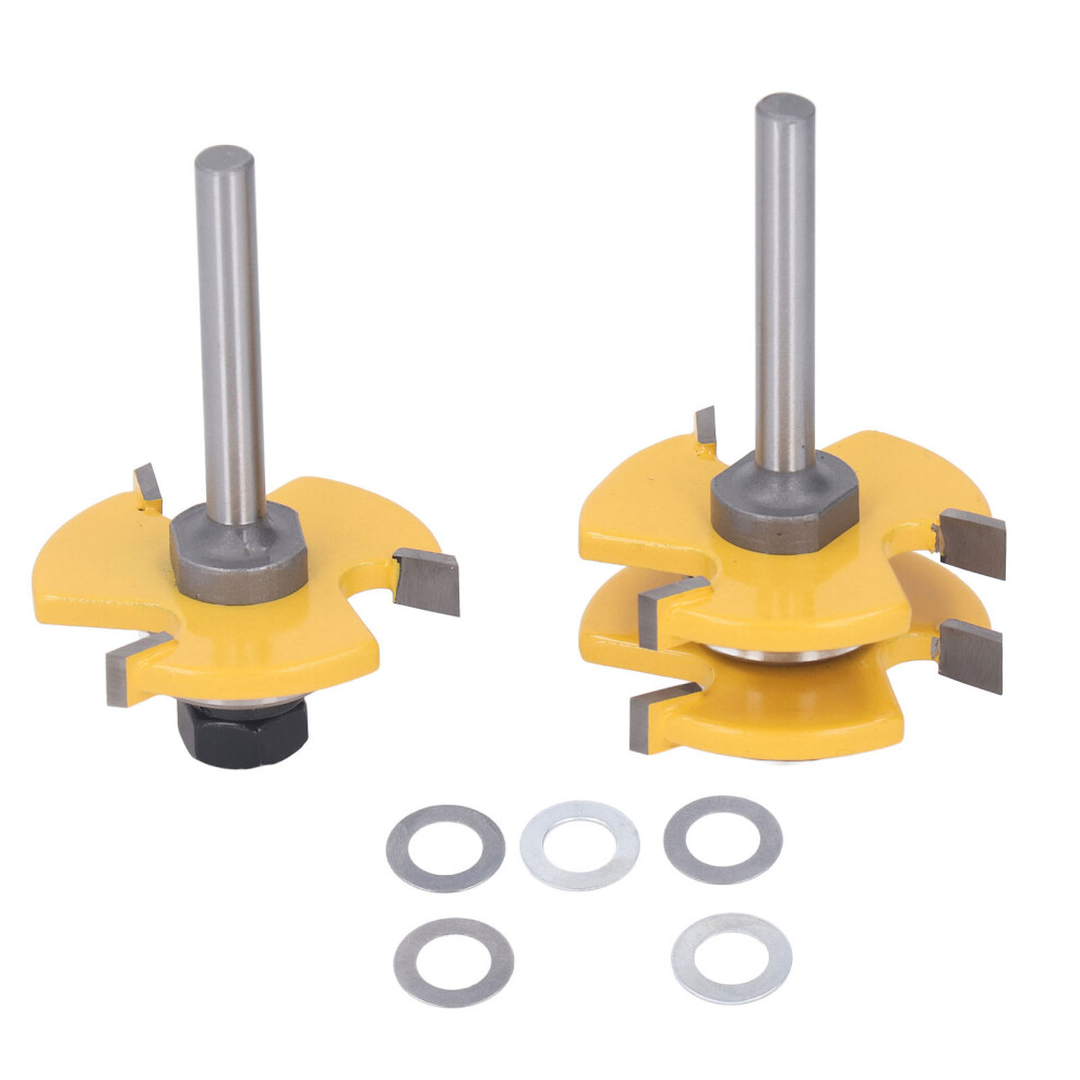 2Pcs Tongue Groove Cutter 3 Teeth 1/4In Shank T Shape Router Bit 323163326047