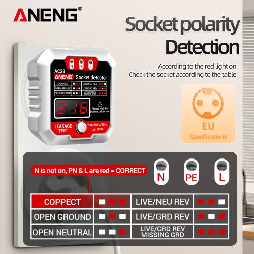 ANENG Steckdosenprüfer 250V LCD Polarisationsprüfung 2