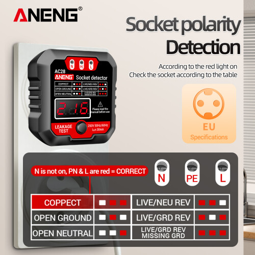 ANENG Steckdosenprüfer 250V LCD Polarisationscheck 2
