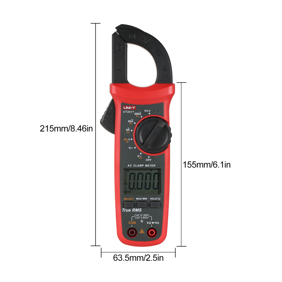 Uni-T Ut201+ 4000 Counts Digital Clamp Meter True Rms Multimeter Ncv 323163324395