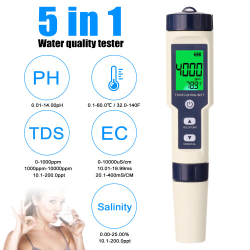 5-in-1-Messgerät pH/EC/TDS/Salzgehalt/Thermometer 1