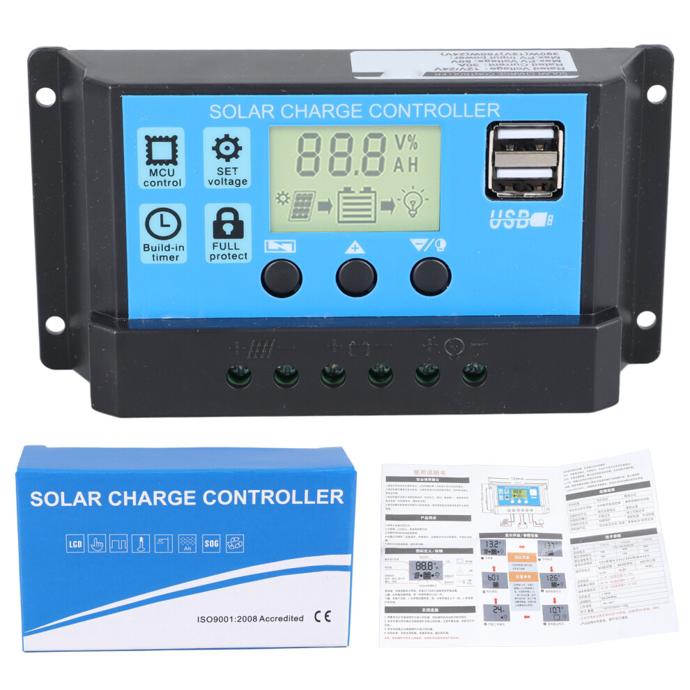 Solar Charge Controller 12V 24V 30A Pwm Lcd Dual Usb 323163318905