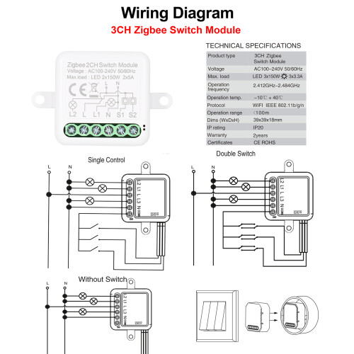 Zigbee Smart Switch 3CH 2-Way Alexa