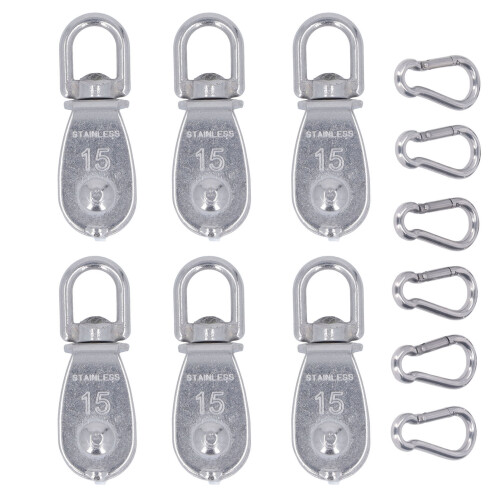 6x M15 Edelstahl-Einrollenblock rostfrei drehbar