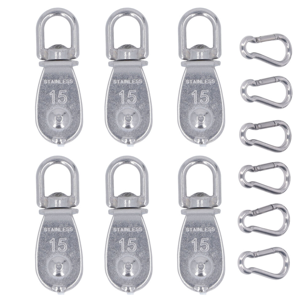 6Pcs M15 Single Pulley Block Stainless Steel Rustproof Swivel 323163330549