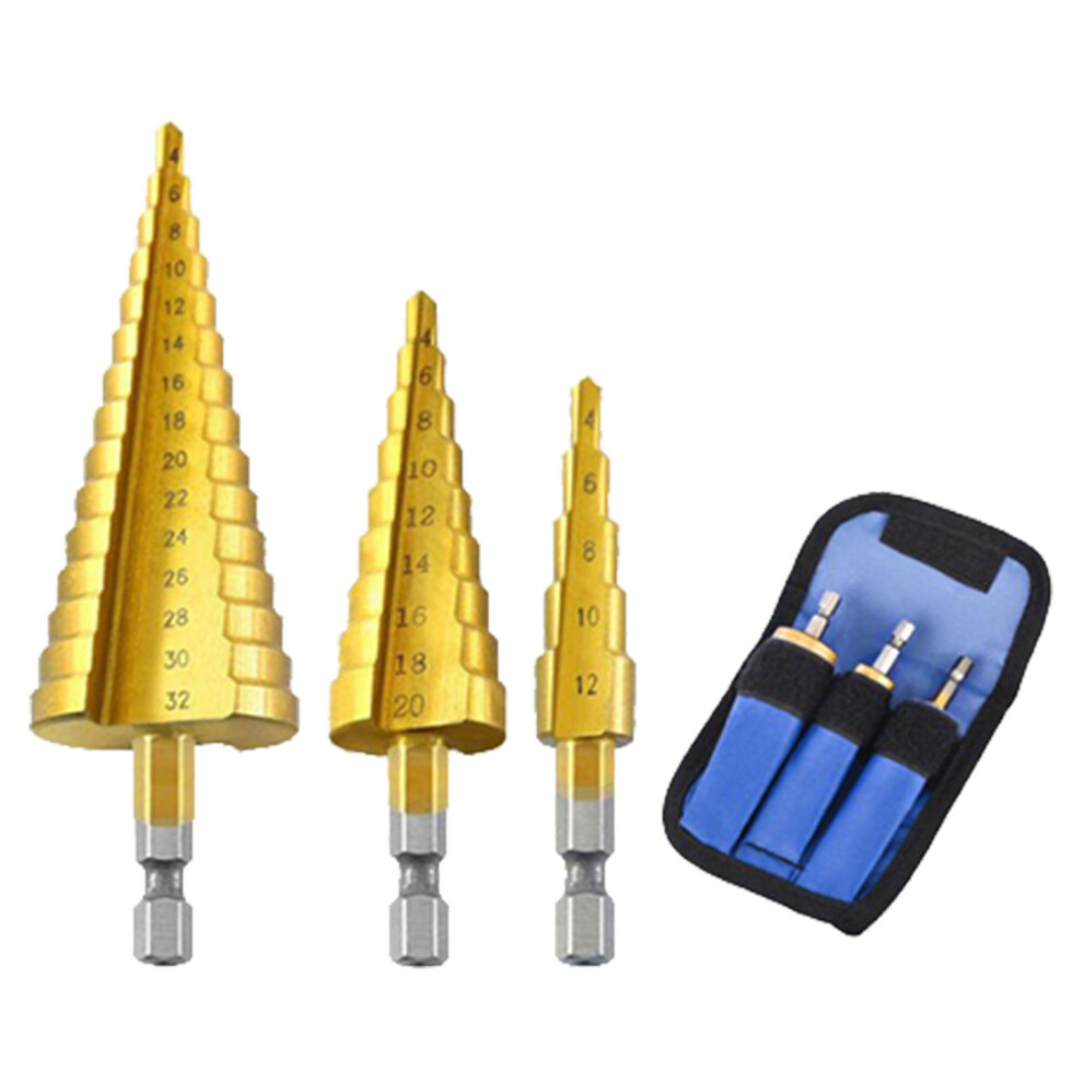 Step Drill Bit Set Titanium Plated Hex Shank Pagoda Cone 323163333588