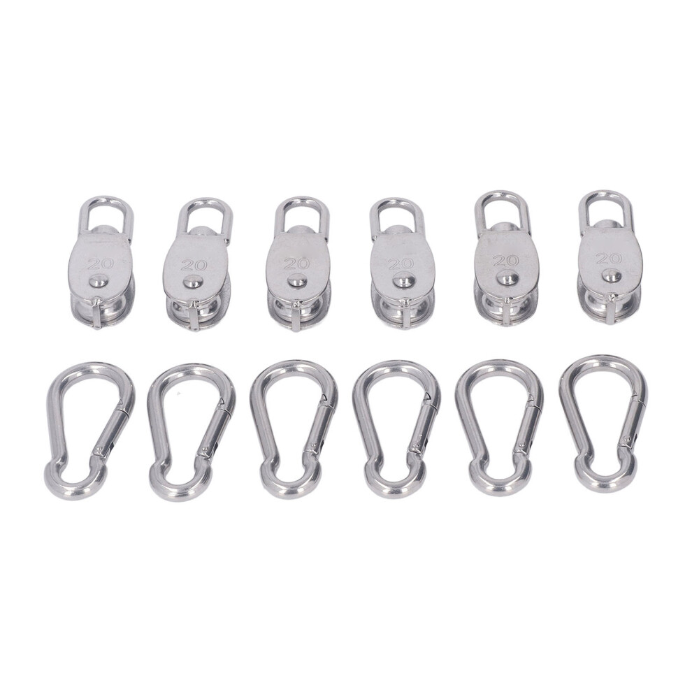 6Pcs Stainless Steel M20 75Kg Swivel Pulley With M7 Hook 323163330006