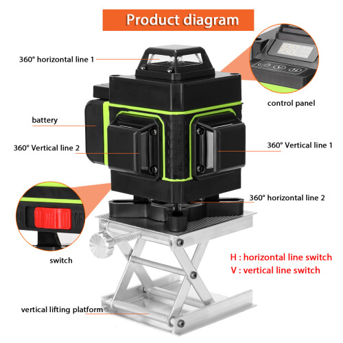 LCD Laser Level 16 Lines 3 Self-leveling Brightness Adjustable 2