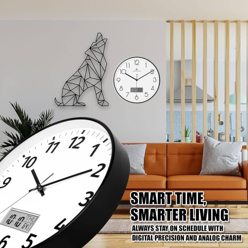 12" Silent LCD Digital Wall Clock with Date & Temp 2
