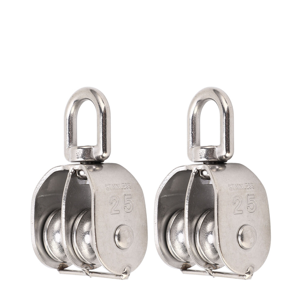 2Pcs Stainless Steel M25 Double Pulley Block 150Kg Swivel Bearing 323163330112