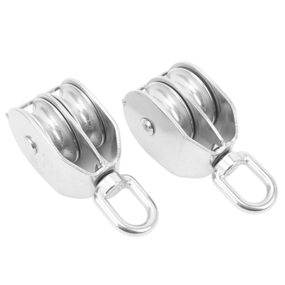 2Pcs Heavy Duty Stainless Steel M50 Double Pulley 400Kg Wire Rope 323163330129