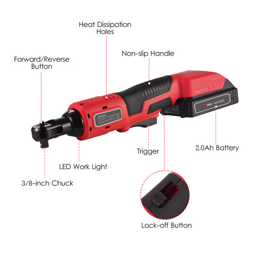 Geevorks 3/8 Zoll 20V Akku Ratschenschlüssel 380U/min 2