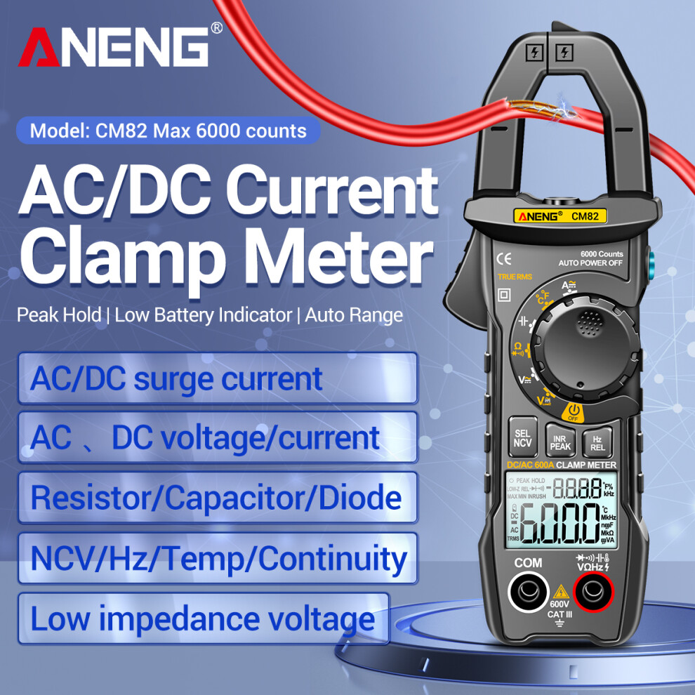 Aneng Cm82 Digital Clamp Meter 6000 Counts True Rms 600V Dc/Ac 600A 323163340913