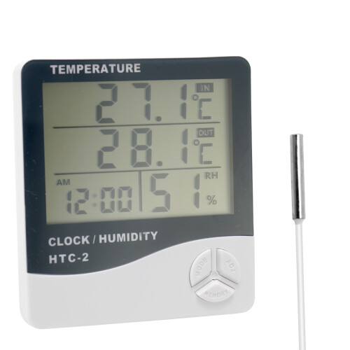 Digitaler Temperatur-Luftfeuchtigkeitsmesser mit Uhr & Alarm 1