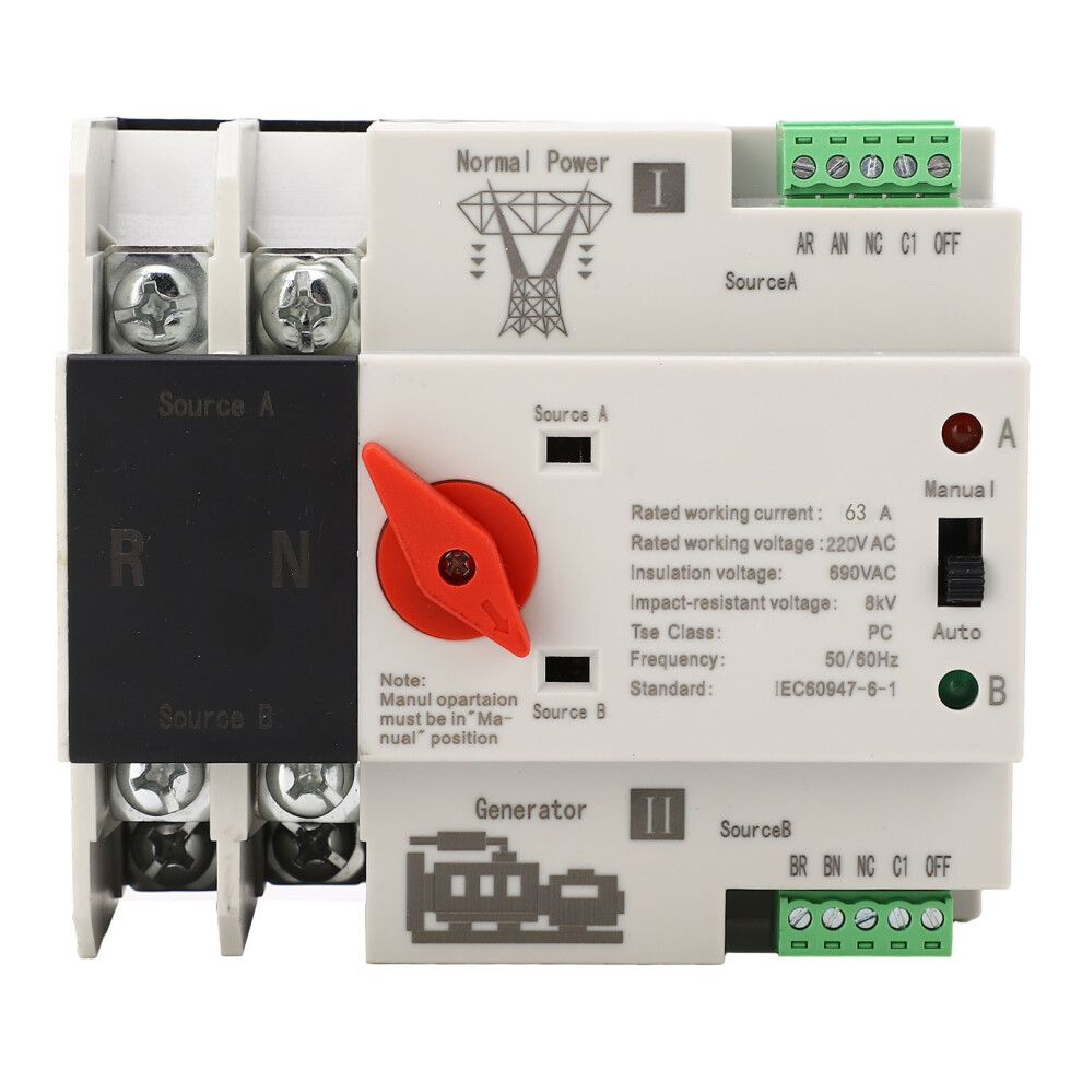 (125A) Automatic Transfer Switch Dual Power 2P Flame Retardant 220V 63A 323163331676