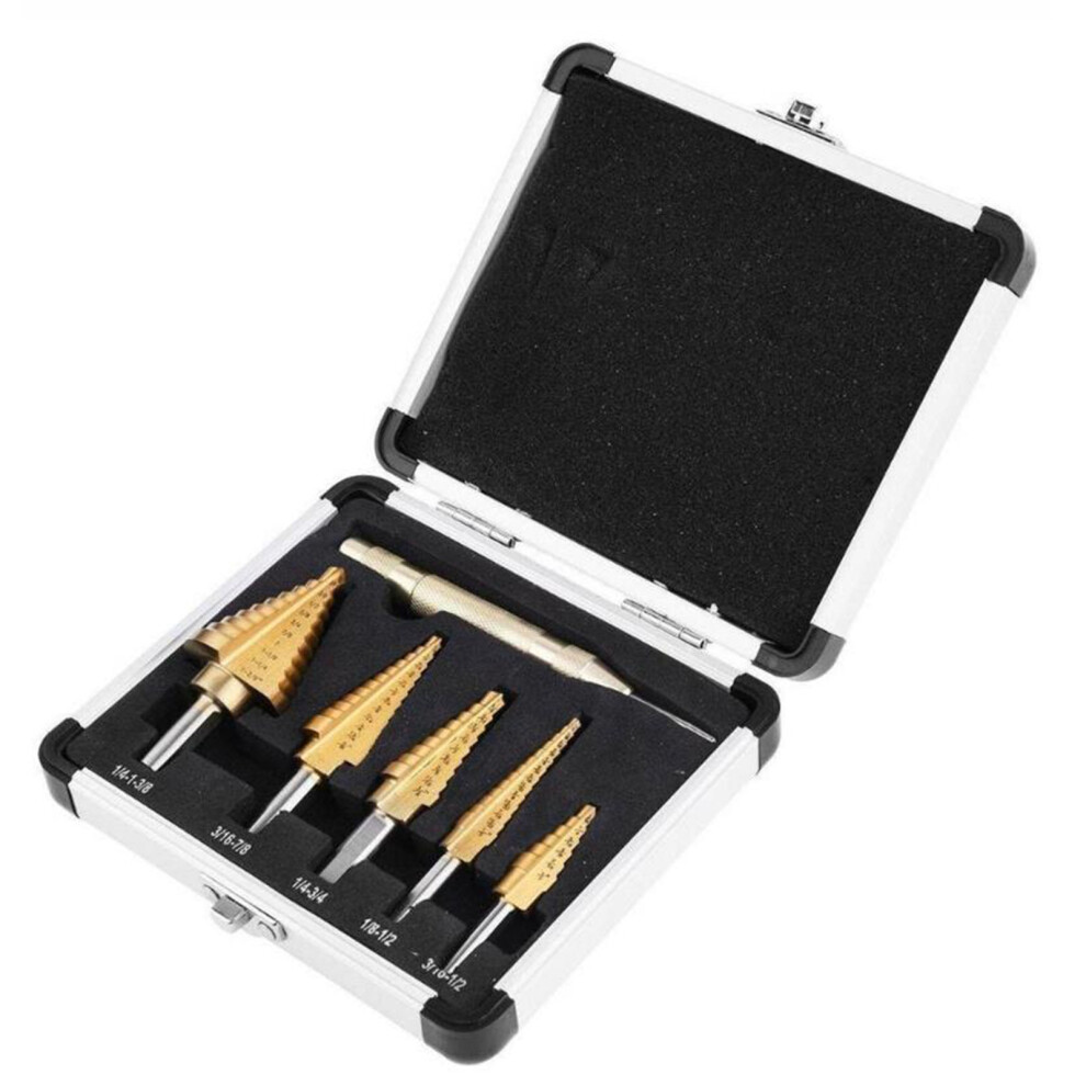 6Pcs Titanium Plated Step Drill Bit Center Punch Imperial Pagoda Cone 323163336657