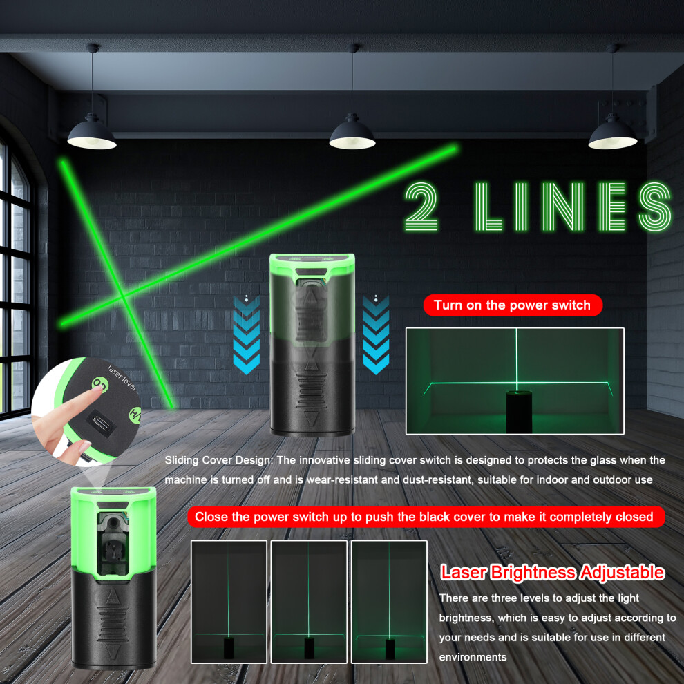 Rechargeable Laser Level 2 Lines Green Light Adjustable Brightness 323163343358