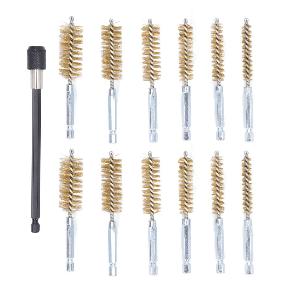 (Nylon (White)) 13 Pcs Bore Brush Set 8-19Mm 1/4In Shank Brass Wire Yellow 323163342153