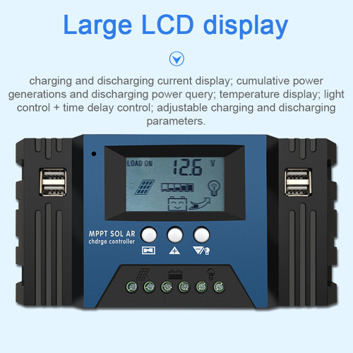 MPPT-Solarladeregler 100A 12/24V 4 USB LCD 1