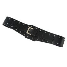 Damen Punk Oblique Gürtel Aus PU Leder Mit Nieten Schwarz